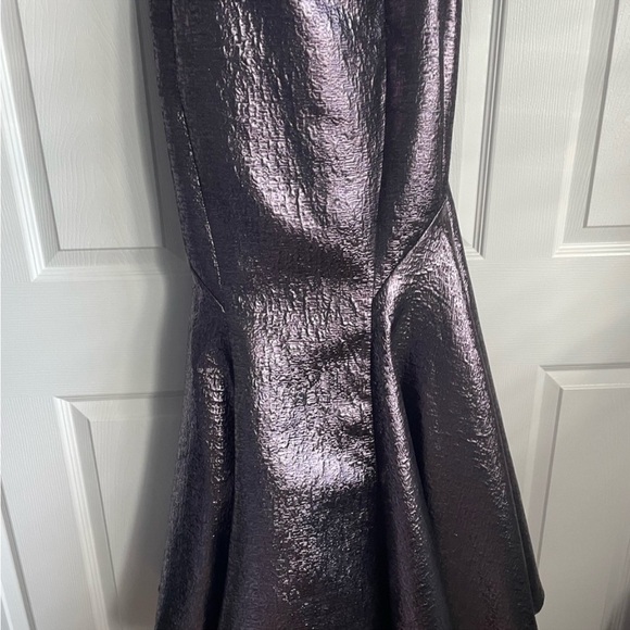 Beautiful mettalic eggplant colored long one shoulder gown - Picture 3 of 7